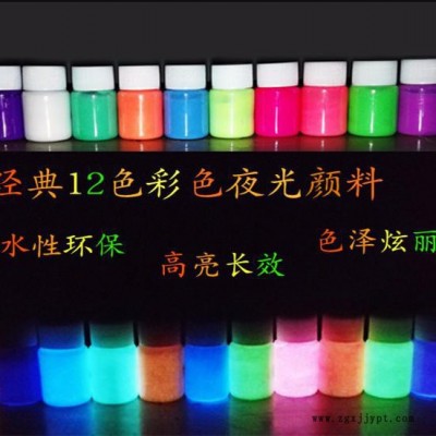 duchr大彩 高亮长效夜光粉12色彩色夜光粉水油性两用发光颜料