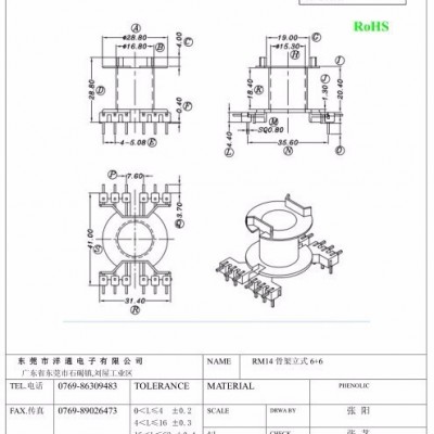rm14骨架 L脚立式6+6针 排距=35.5mm 尺寸 LCP材质