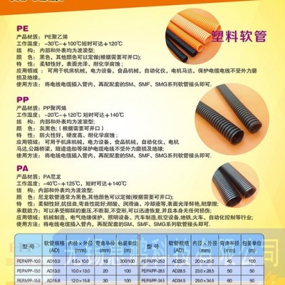 PP阻燃塑料波纹管  PP阻燃聚丙烯   耐温-20℃~＋120℃ 短时可达＋140℃