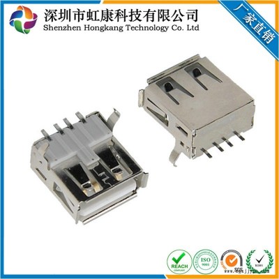 USB AF母90度插板母座 贴板SMT插头弯脚卷边无盖 LCP耐高温 虹康科技连接器母座